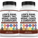 Lauvas Mane Sēnes Papildinājums ar Turciju Taile Reishi Cordyceps Chaga with Marshmallow Root - 2-Pack