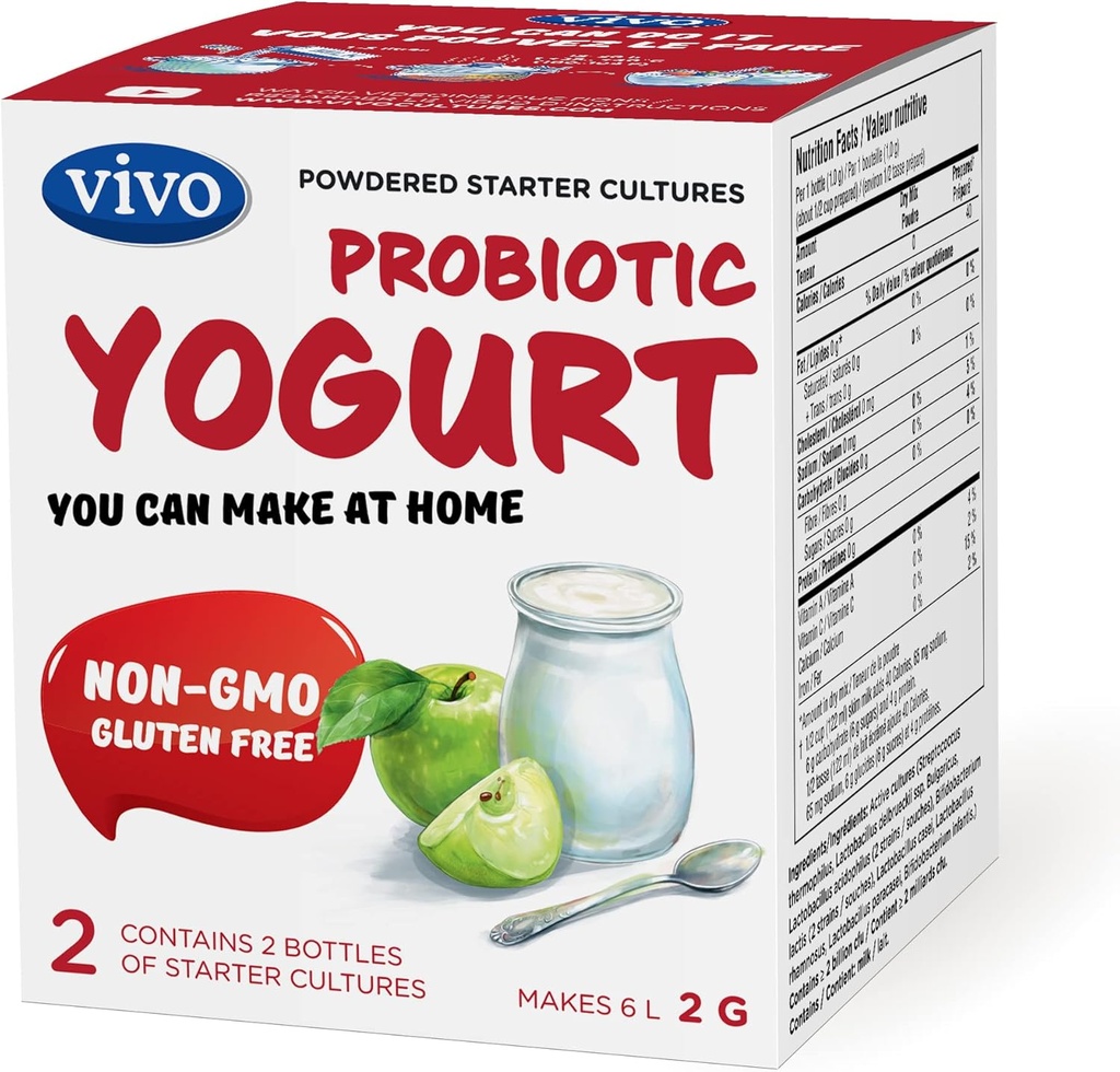 VIVO Probiotic Jogurt Starter/Natural (5 kastītes. 10 pudeles) Veido līdz 30 kvartiem jogurta.
