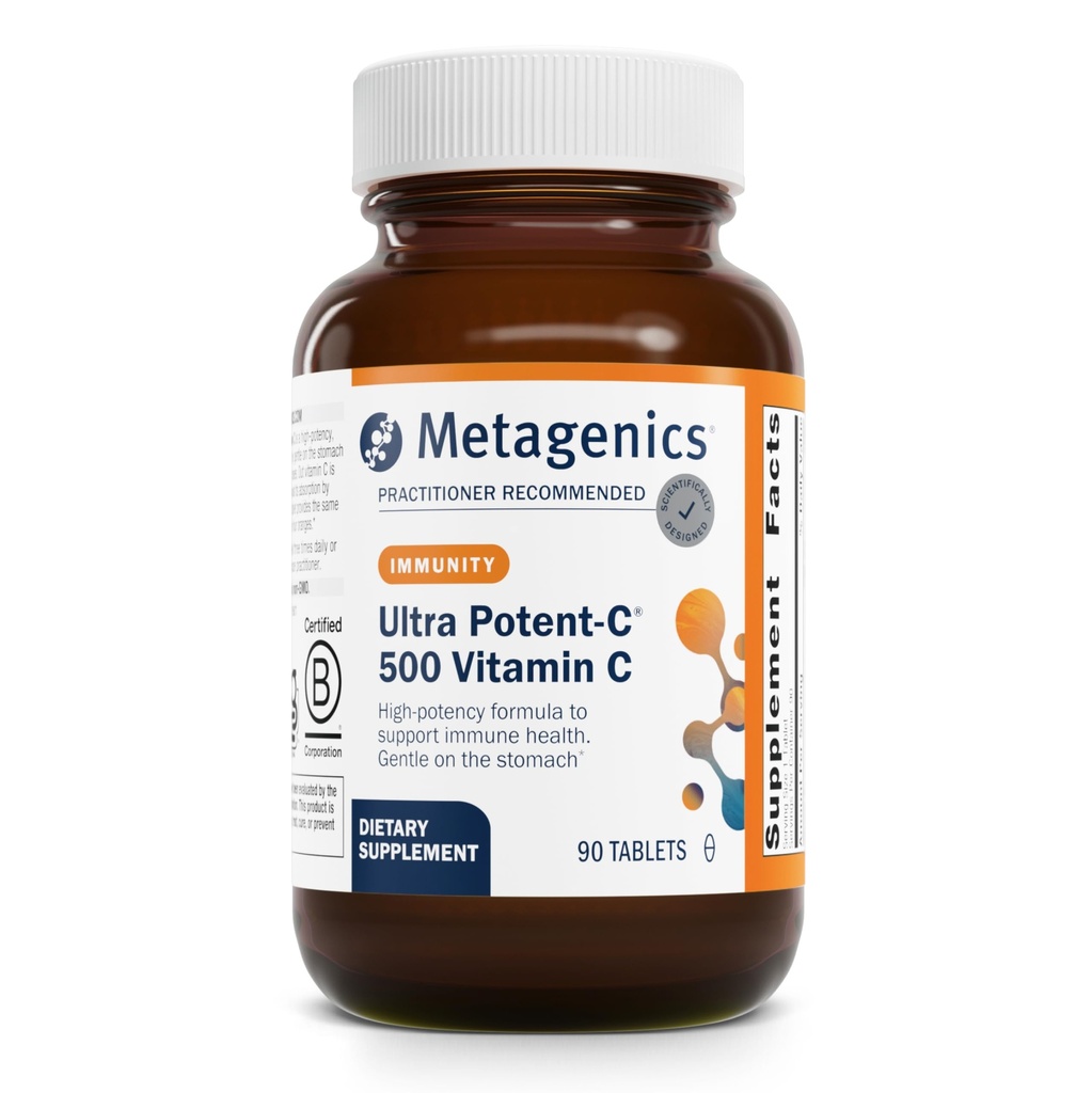 Metagēni Ultra potent-C 500 - buferēts C vitamīns Papildinājums imūnās uzturvielas, antioksidantu aizsardzības un kolagēna veidošanās - Maigas, kuņģa-draudzīgas, ne-GMO, bez lipekļa - 90 tabletes
