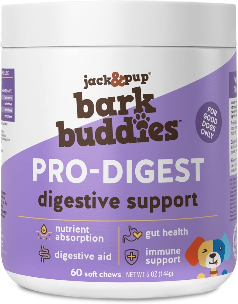 Jack&Pup Probiotic Chews suņiem - Dog Probiotic Chews Mazs un vidējs - Pro-Digest Bark Buddies (Līdz 40 mārciņas) Puppy Probiotic Dog Chews, Pet Probiotics suņiem - Probiotikas Kucēniem (60ct)