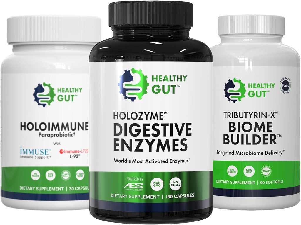 Veselīgi Gut 30 Day Leaky Gut Bundle -holoZyme, 180 Capsules, HoloImmune, 30 Capsules un Tributyrin-X, 90 Softgels