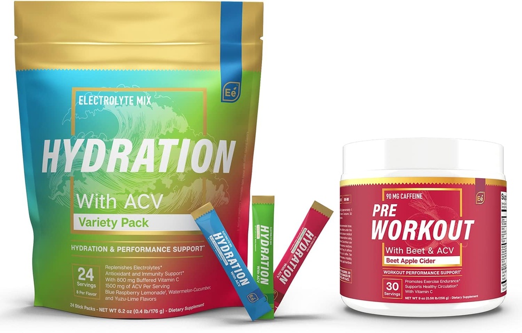 Bezcukura hidratācija Pulvera paciņas Variety - 24 Stick Packs & PreWorkout Pulveris ar ACV 