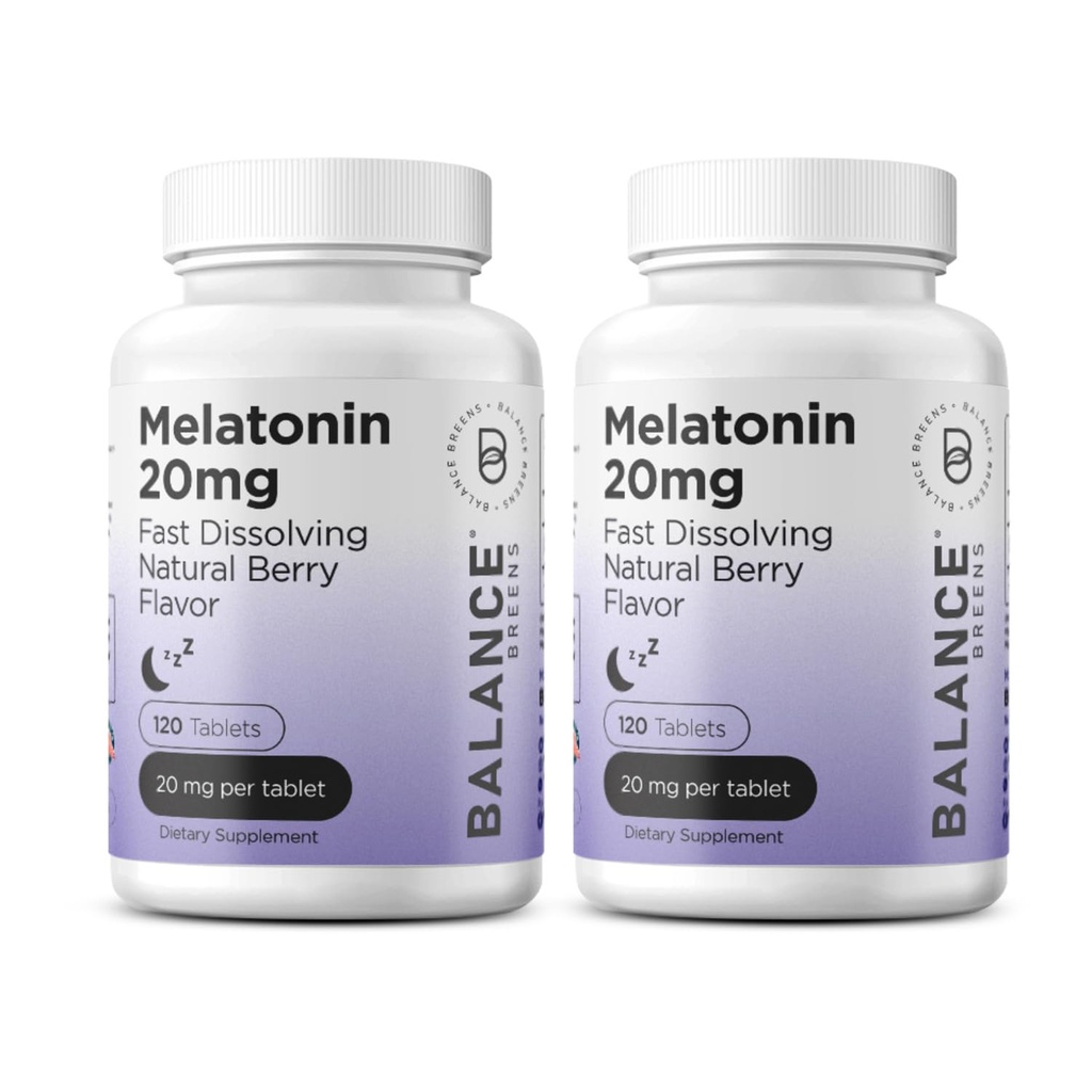 Melatonīns 20mg Ātri izšķīdiniet tabletes - Augstas potences, ātras darbības, dabas Miega atbalsts - Miega līdzekļi pieaugušajiem - Ne-Grogy, Bez zālēm Formula - 120 Miega tabletes - iepakojumā 2