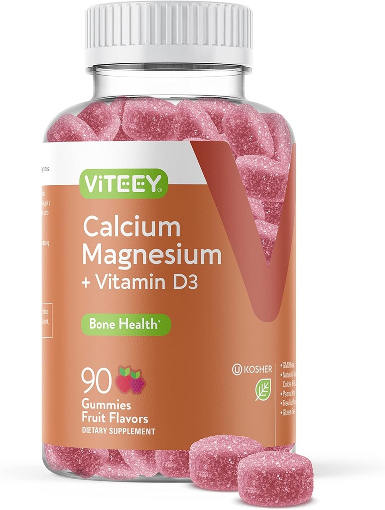 Vitamīna D3 un magnija papildinājums kaulu veselībai - košļājamās kalcija piedevas sievietēm un vīriešiem - bez lipekļa, bez GMO - 90 Skaits