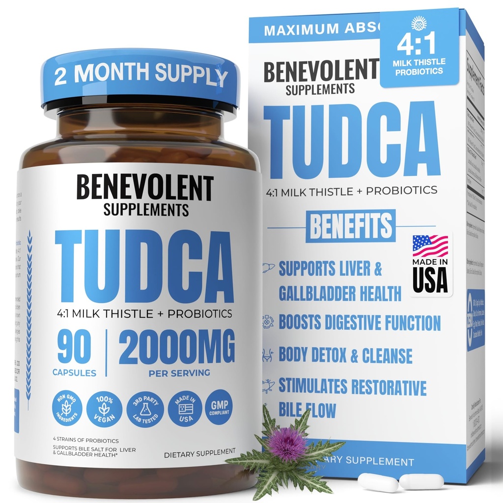 2000mg Advanced TUDCA papildinājums - Max Absorbcija TUDCA žults sāļi ar 4:1 Piena dadži un probiotikas - Atbalsta Aknas Detox & Cleanse, Žultspūšļa, Gut & Nieres Veselības - 90 Vegan Kapsulas