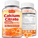 Kalcija citrāta papildinājums Gumijas pieaugušajiem - Bezcukura kalcija citrāts 1200 Mg ar magnija 300 Mg & vitamīnu D3 - Organiskās košļājamā kalcija piedevas sievietēm un vīriešiem