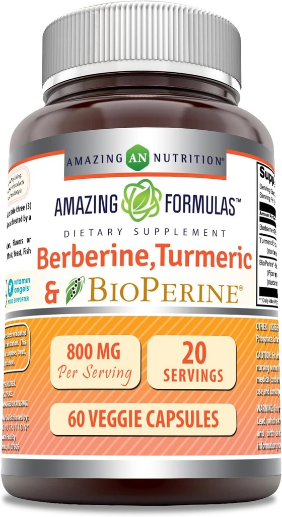 Apbrīnojami Formulas Berberine Turmeric & Bioperine 800mg Per Servē 60 Veggie Kapsulas papildinājums -- NeĢMO -- Bez lipekļa - Ražots ASV -- Ideāls veģetāriešiem