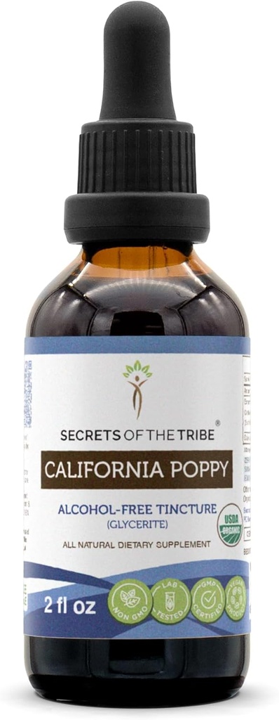 California Popy USDA Organiskā Tincture  - Alkohola-FREE ekstrakts, augstas devas augu pilieni - Izgatavots no 100% Certified Organic California Magpy (Eschcholzia Californica) Kaltēts augu un ziedu (2 oz)