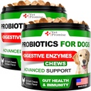 (2 Pack) Probiotikas suņiem - Suņu probiotikas un gremošanas enzīmi Gut veselībai, Niezoša āda, Alerģija, Imunitāte, Rauga līdzsvars - Prebiotikas - Samazināt caureju, Gāzes - 240 Probiotikas Chews suņiem