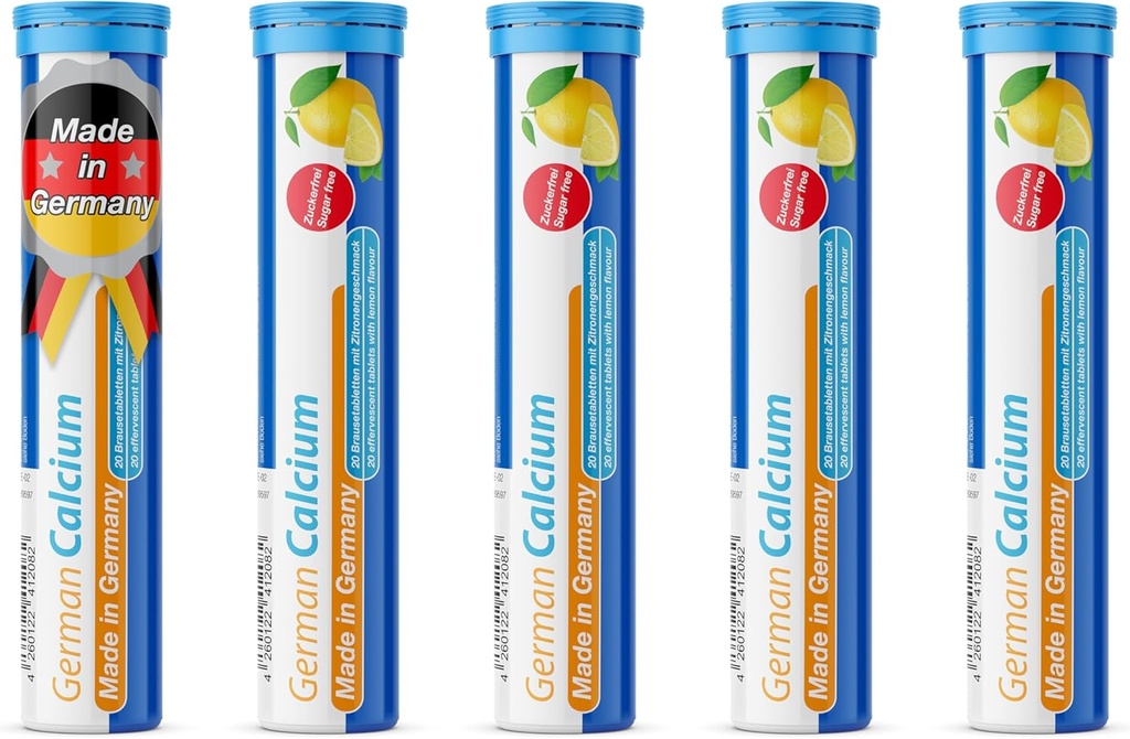 T&D Vācu kalcijs 500 mg - 100 Vegan Dzēriens Putojošās tabletes - Citrons Laima Flavor - Ražots Vācijā