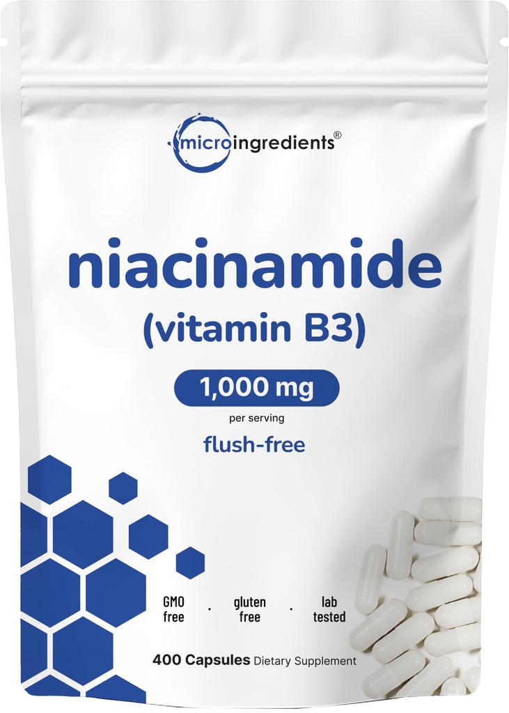 Vitamīns B3 Niacinamīds 500mg Kapsulā, 400 Kapsulas, 1000mg Pietvīkums Bezmaksas Niacīns Per Kalpot, Essential B Vitamīnu Papildinājums 