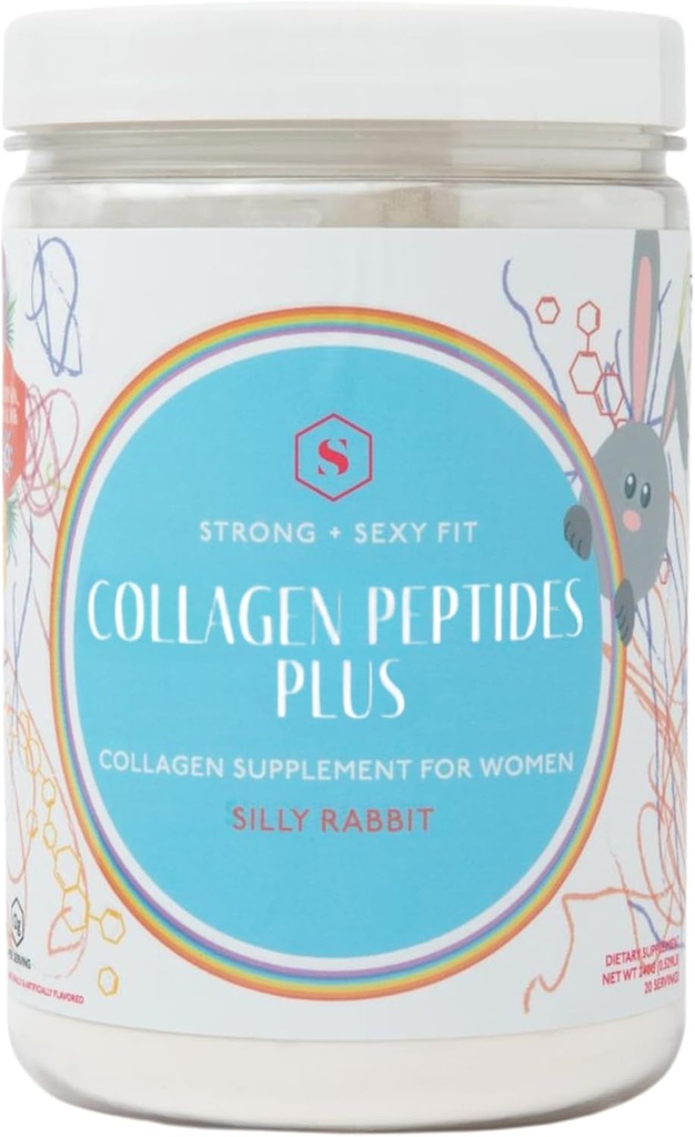 Spēcīgs + Sexy Fit kolagēna peptīdi Peptīdi Plus Pulveris ar hialuronskābi un C vitamīnu, Sieviešu mati, āda, nagus un locītavu atbalsta papildinājums, Zāles baroto liellopu kolagēns, Silly Truši, 20-40 SVG