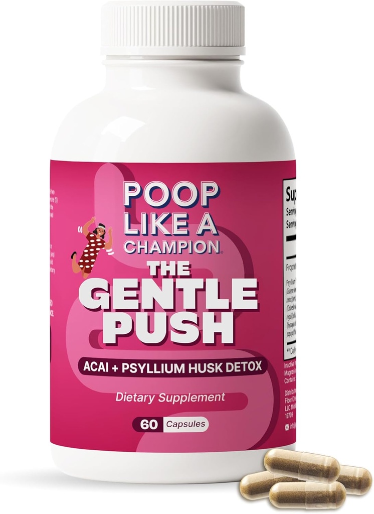 Poop Tāpat kā čempions Aizcietējums Relief Capsules - Acai, Psyllium Husk, ingvera saknes, hlorella, prebiotikas Blend, 60 kapsulas, atbalsta Bougel kustība, veicina Gut veselības papildinājums