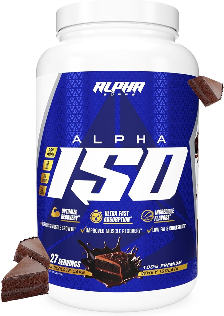 Alpha Supps ISO, zema Carb 100% Sūkalu Olbaltumvielas izolāta pulveris, 25 Grams Per apkalpo, palīdz atbalstīt muskuļu augšanu, zemu cukura un bez lipekļa (šokolādes kūka, 2 lb)