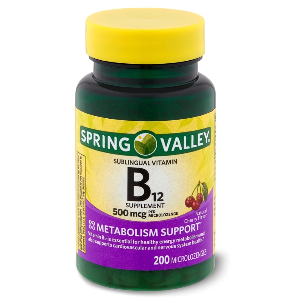 Spring Valley: Sublingual Dots vitamīns B-12, 500 μg (200 Cherry Microcenges)