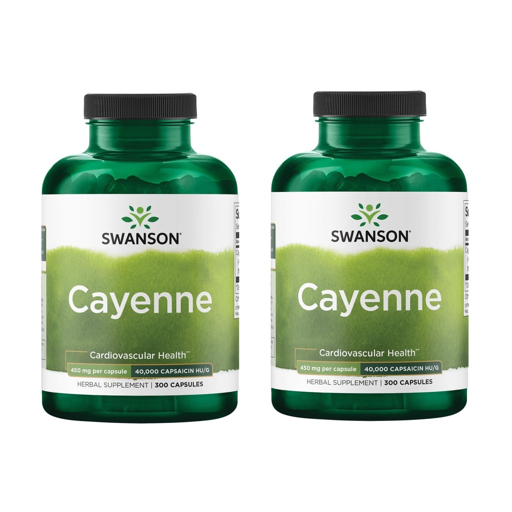 Swanson Cayenne - augu izcelsmes papildinājums, veicinot gremošanas, cirkulācija un vielmaiņas atbalsts - dabas formula var atbalstīt sirds veselību - (300 kapsulas, 450mg katra) (2 iepakojums)