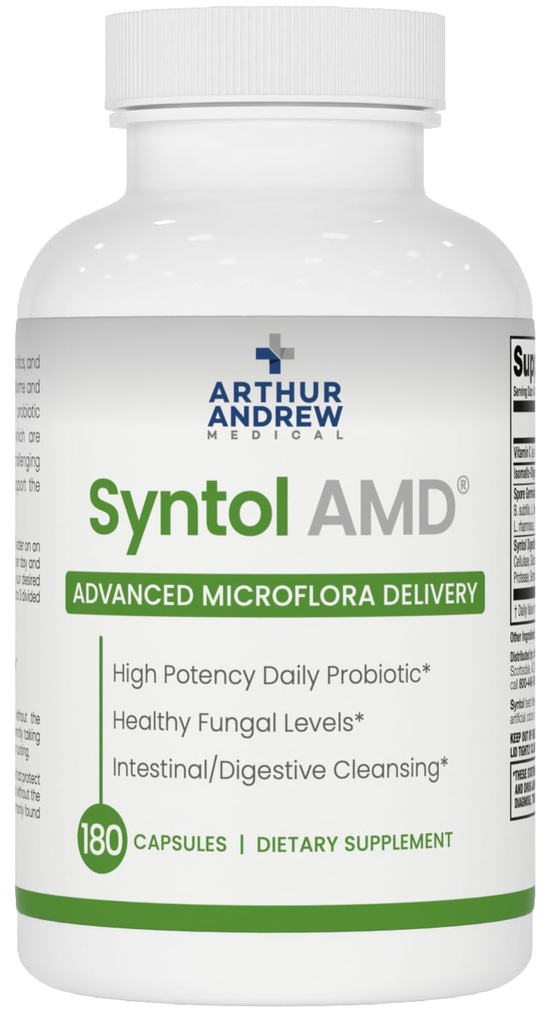 Arthur Andrew Medical, Syntol, 3-in-1 Formula ar probiotikām, Prebiotic Fiber & rauga tīrīšana Multi-Enzymes, 180