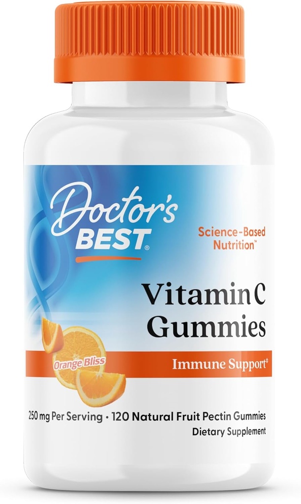 Ārsta labākais, vitamīns C Gummies 250mg uz vienu apkalpo lielu degustējošu Imūnās smadzeņu acis Sirds cirkulācija Antioksidants Atbalsts dabas pektīns Vegan Gluten bezmaksas CT, augļi, 120 Skaits