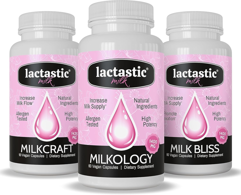 Lactastic® Perfect Start Bundle - Augstas aktivitātes organiskās zīdīšanas piedevas - Milkology, Milkcraft & Milk Bliss - 210 Vegan kapsulas