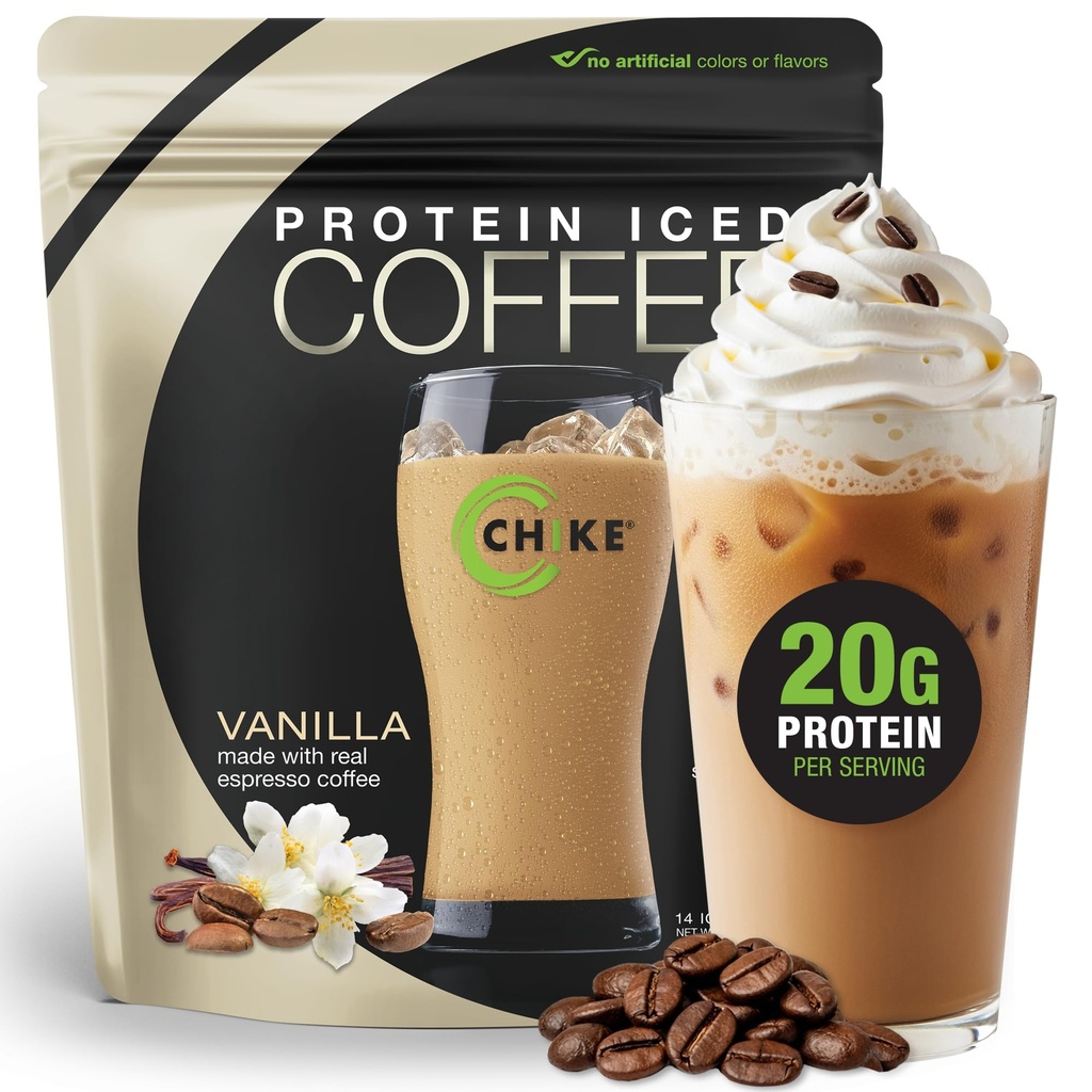 Chike Vanilla augstas olbaltumvielas Ledus kafija, 20 G Olbaltumvielas, 2 Šāvieni Espresso, 1 G Cukurs, Keto Friendly un Gluten Brīvs, 14 Kalpo (15.8 Ounce)