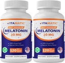Vitamātiskais melatonīns 20 mg miega atbalstam; veģetārietis, bez GMO, bez lipekļa; augsta aktivitāte; 20 MG; dabiskās berzes Flavor 120 ātras izšķīdināšanas tabletes; 2 iepakojumi; 240 tabletes.