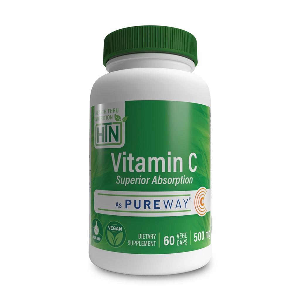 Veselība Thru Nutrition Vitamīns-C 500mg kā PureWay-C 60 Vegecaps Superior Absorbcija • Veselīga imūnfunkcija un kolagēna atbalsts - 3 Partiju pārbaudīts  - Vegāns, ne-GMO un bez glutēna