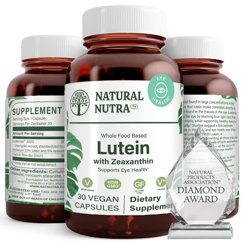 Dabas Nutra luteīns un Zeaxanthin papildinājums, uzturēt redzes veselību, aizsargā šūnas acīs, uzlabo līmeni Zeaxanthin & Isomers, atbalsts acu veselību, bez lipekļa, sojas, 20 mg - 30 kapsulas