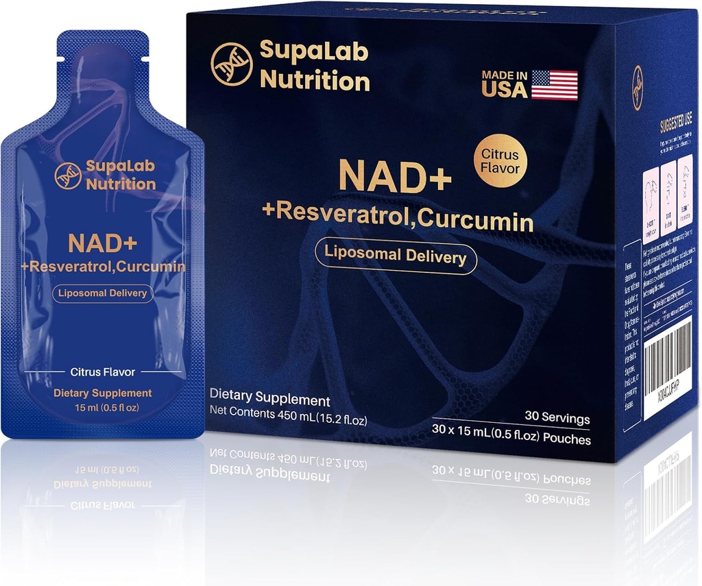 NAD+ Resveratrol papildinājums 300mg Nikotīnamīds Adenīns Dinukleotīds, 200mg Kurkuminoīdi un 500mg Olive Leaf - augsta tīrība NAD papildinājums anti-Aging, enerģija, Focus