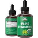 Ashwagandha Liquid Drops. USDA Organic Vegan pielikums. Extra Strength Ashwagandha Root ekstrakts sievietēm, vīriešiem, bērniem. ar Adaptogens. Nulle Cukurs, Organic, bez lipekļa Tincture bagātinātāji.