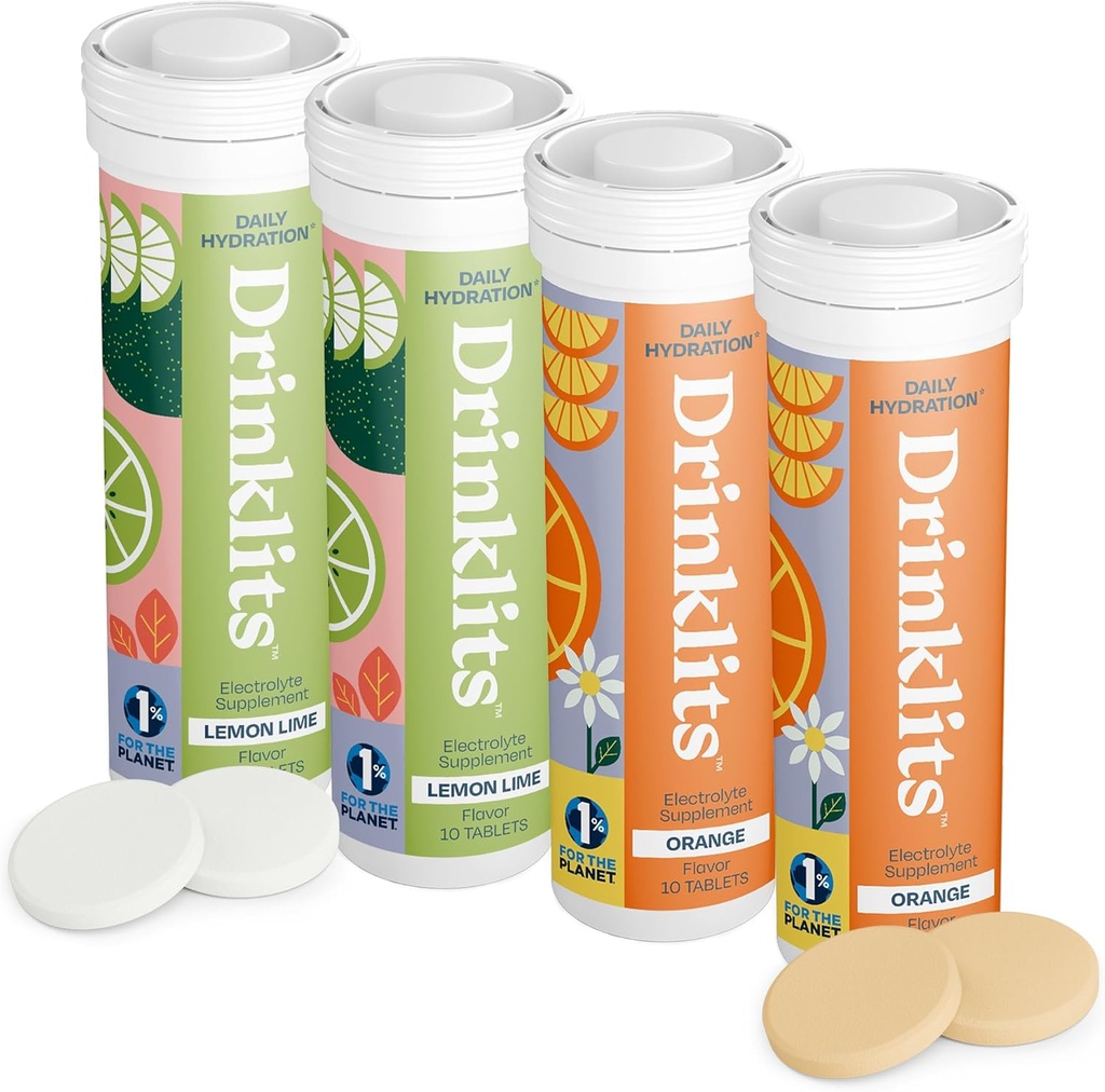 Dzeramais citrona-laima un oranžā elektrolītu tabletes (4) Tube Bandle - 10 tabletes Per Tube
