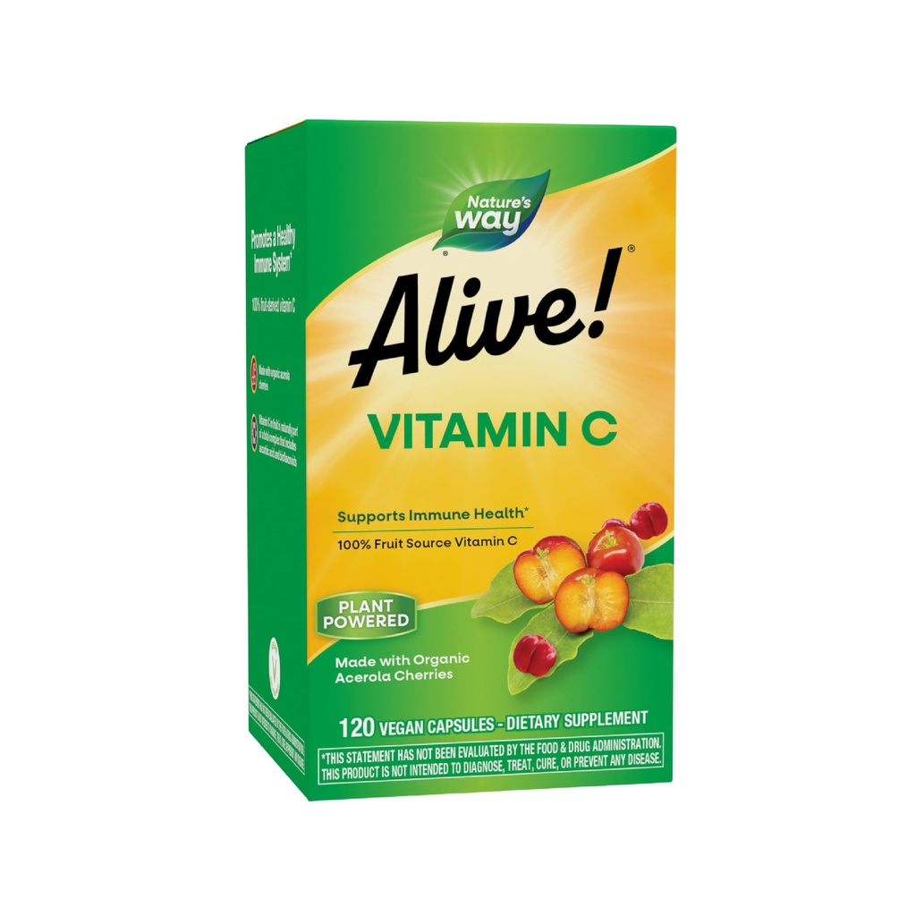 Dabas ceļš dzīvs! C vitamīns Papildinājums izgatavots ar Organic Acerola Cerries, Imūnsupport*, Antioksidantu atbalsts*, 100% augļu avots C vitamīns, 120 kapsulas (iepakojums May Vary)