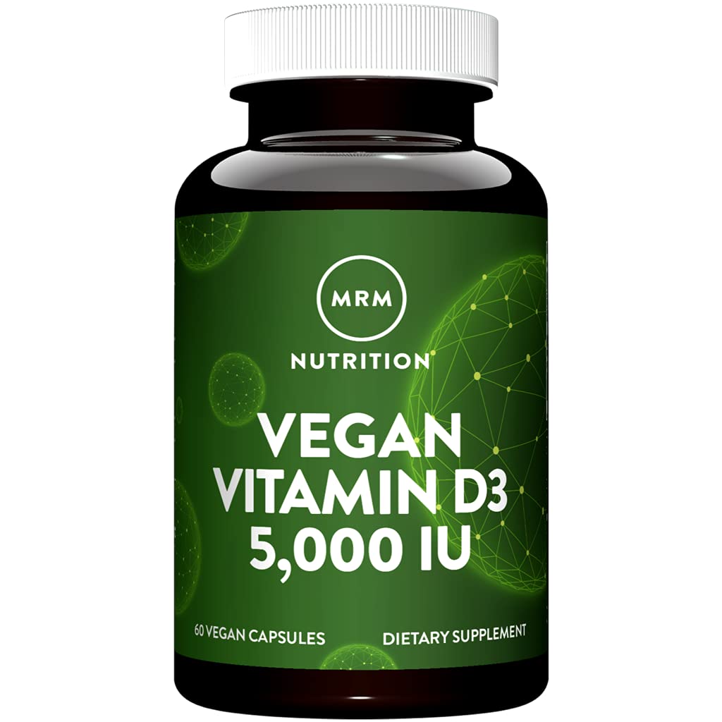 MRM Nutrition D3 vitamīns 5 000 SV - sievietēm un vīriešiem - augstas aktivitātes tīrs holekalciferols no Lichen, vegana kalcija absorbcija Atbalsts kaulu un imūnai veselībai - bez GMO un lipekļa - 60 Kalpojumi