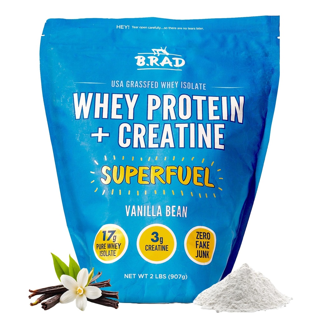 B.rad Superfuel - Zāles kausēts sūkalu proteīns Izolāts papildināts ar kreatīnu; Farm-Fresh, Easy-to-Digest, tīrs Sastāvdaļas; 2 Putas; 100% ASV
