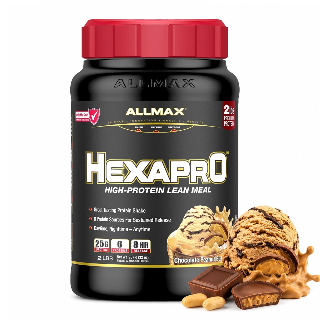 ALLMAX HEXAPRO, Šokolādes zemesriekstu sviests - 2 lb - 25 Olbaltumvielu Grams uz vienu kalpot - 8 stundu ilgstoša izlaišana - Nulles cukurs - 21 Kalpo