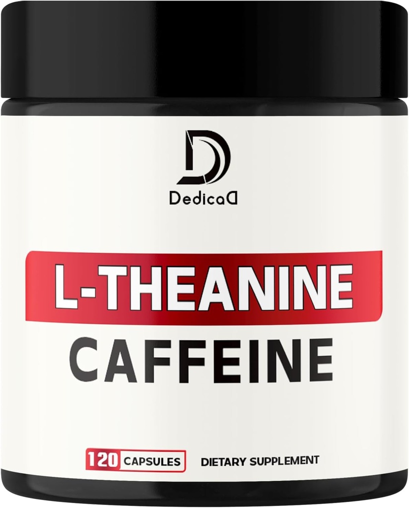L-teanīns 200mg Kapsulas un tīrs kofeīns Tabletes 200mg - Smart Smooth Energy Production, Alertness, Kognitīvā un Focus Clarity Papildinājums - 120 kapsulas 4 mēnešiem - bez GMO un lipekļa