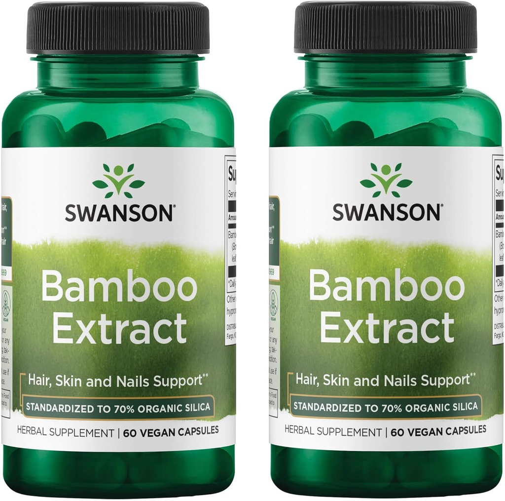 Swanson Bamboo ekstrakts - Dabīgs matu, ādas un nagu papildinājums - 70% Silica saturs atbalsta kolagēna veidošanās un kaulu augšana - (60 Veggie kapsulas, 300mg katra) (2 iepakojums)
