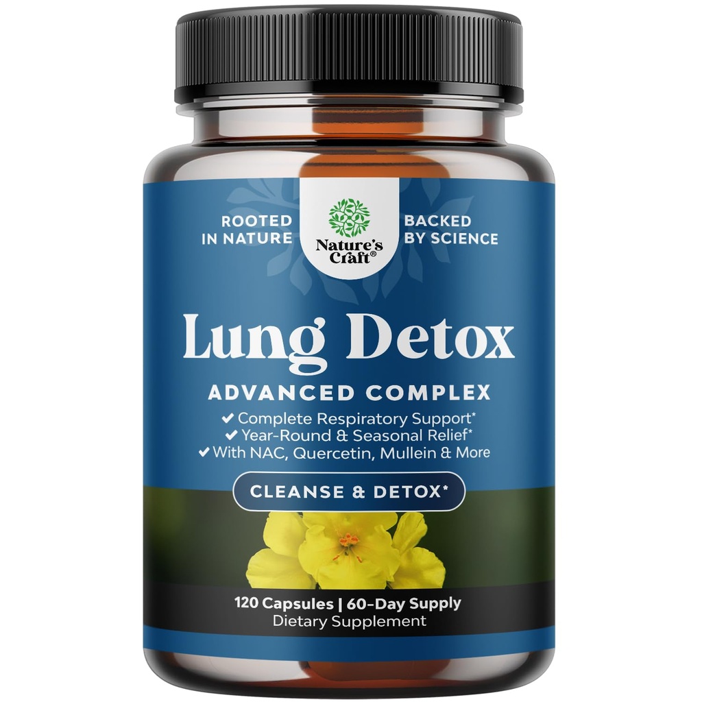 Lung Detox Mullein Leaf kapsulas - Attīrošs Mullein Lung Cleanse Complex ar NAC Quercetin & Cordyceps ekstrakti - Leaf Herb Elpošanas papildinājums Sinus Immunity & Elpošanas atbalsts