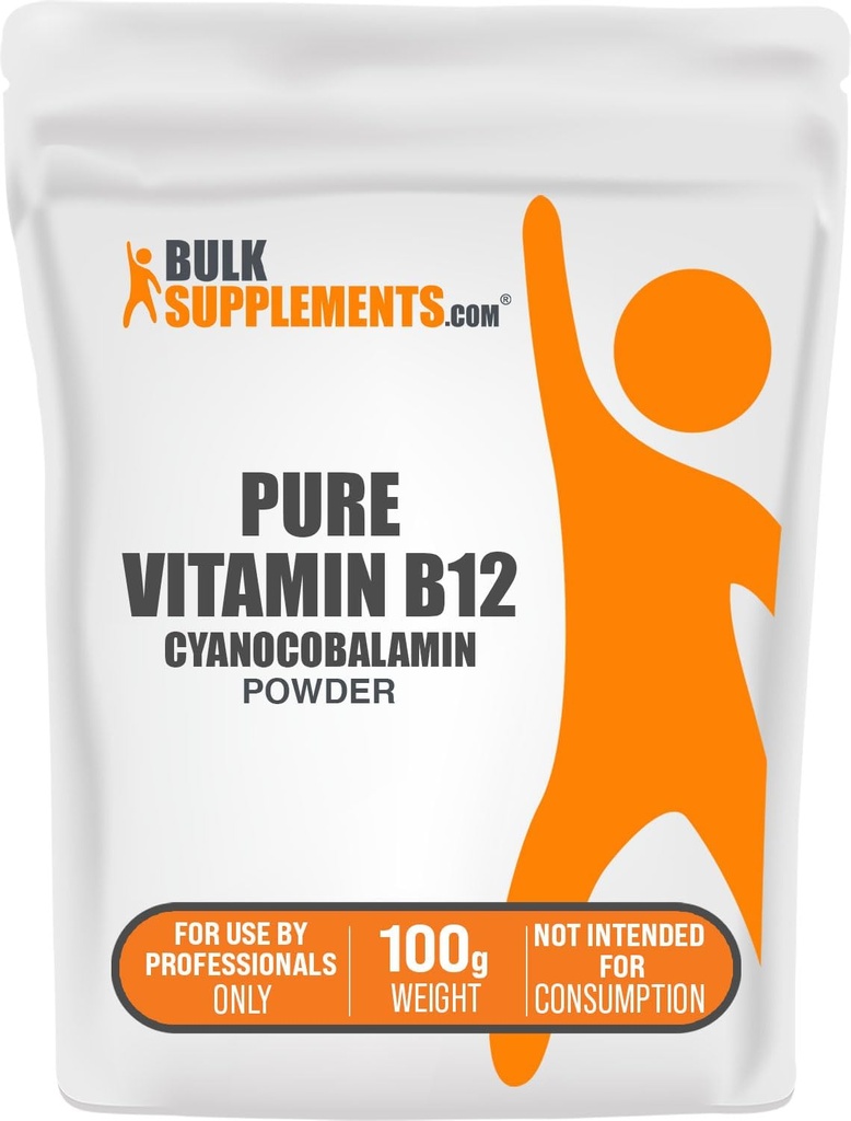 BulkSupplements.com Pure vitamīns B12 Pulveris - Cyanocobalamin, vitamīns B12 Papildinājums - Vegāns un glutēns bez, Multipl Servings, 100g (3.5 oz) (1. iepakojumā)
