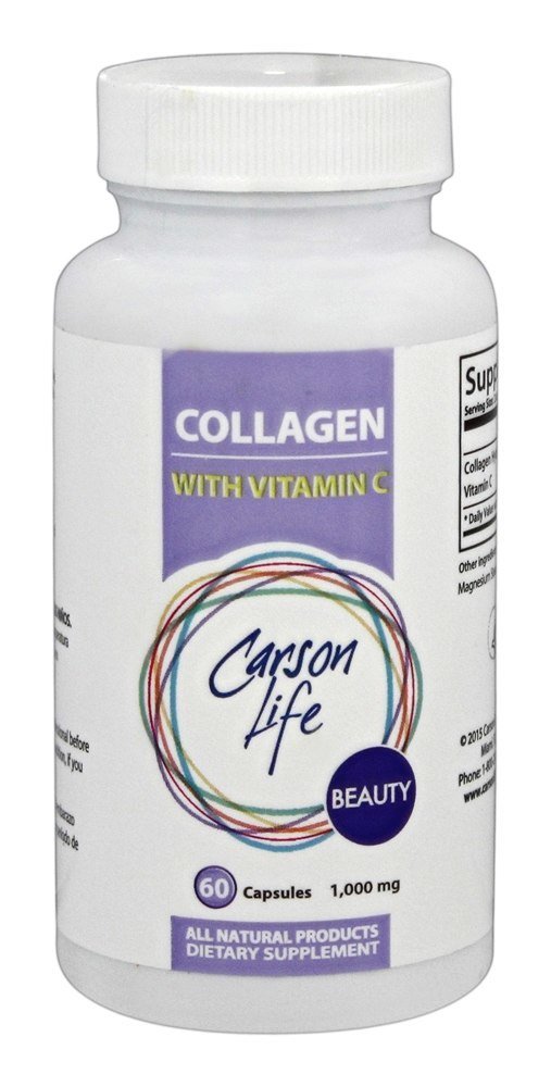 Carson Life kolagēna kapsulas ar C vitamīnu - 60 kapsulas - uztura papildinājums pret novecošanu, imūno atbalstu, veselīgi mati, āda un nagi - izgatavotas ASV (60 kapsulas)