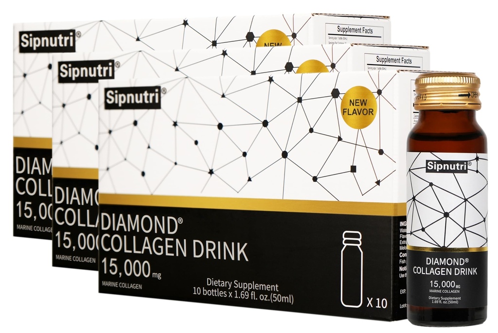 Diamond šķidrā kolagēna dzēriens, 15000 mg Hidrolizēts jūras kolagēna peptīdi ar C vitamīnu, granātābols, veselīgi matu ādas nagi Locītavas Kauli Atbalsts, 50 ml x 10 pudeles (3 kastītes)