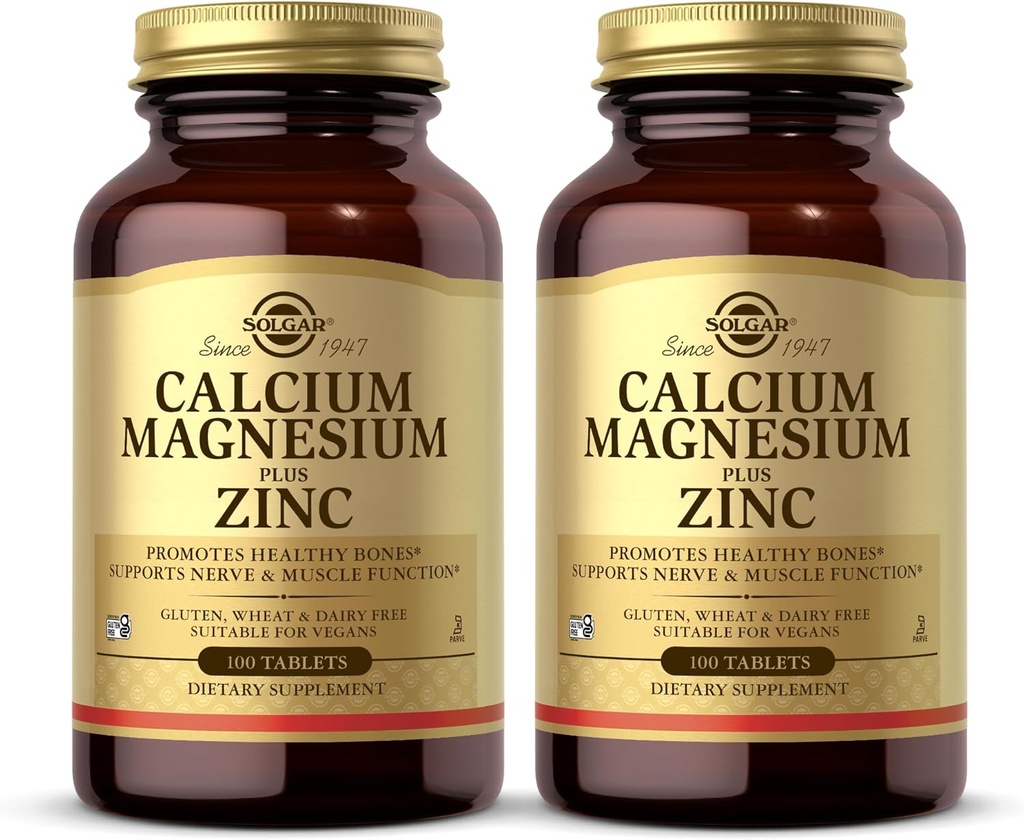 Solgar kalcija magnija Plus cinks, 100 tabletes (pack of 2) - Veicina veselīgu kaulu un zobu - Atbalsta nervu un muskuļu funkcija - Non-GMO, Vegan, bez lipekļa, bez piena, Kosher - 66 Kopā Kalpo