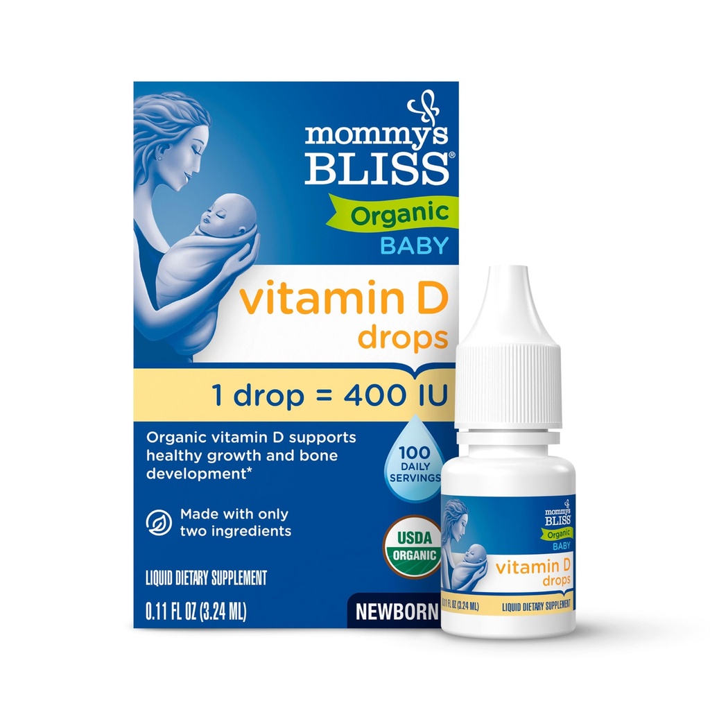 Māmiņas Bliss Organic D Vitamīnu pilieni - Zīdaiņi un jaundzimušie - Atbalsta Augšana un Kaulu attīstība - Easy Use - 400 SV Uz pilienu - 100 Dienas Kalpo