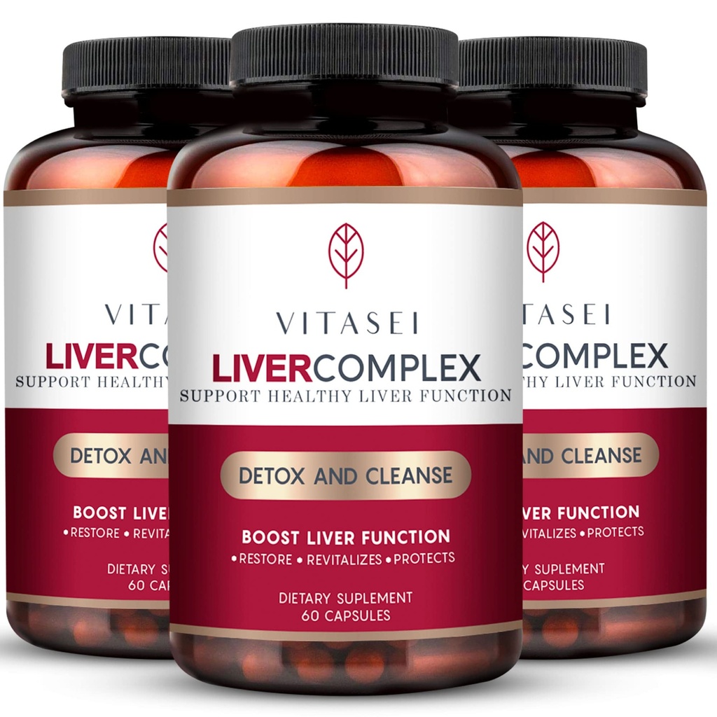 VITASEI Aknu tīrīt Detox & Remonts, aknu komplekss W/Milk Thistle Extract, Garcinia, Curcumin C3, Atbalsta augu papildinājums, Detox Formula sievietēm un vīriešiem, 60 kapsulas (iepakojums no 3)
