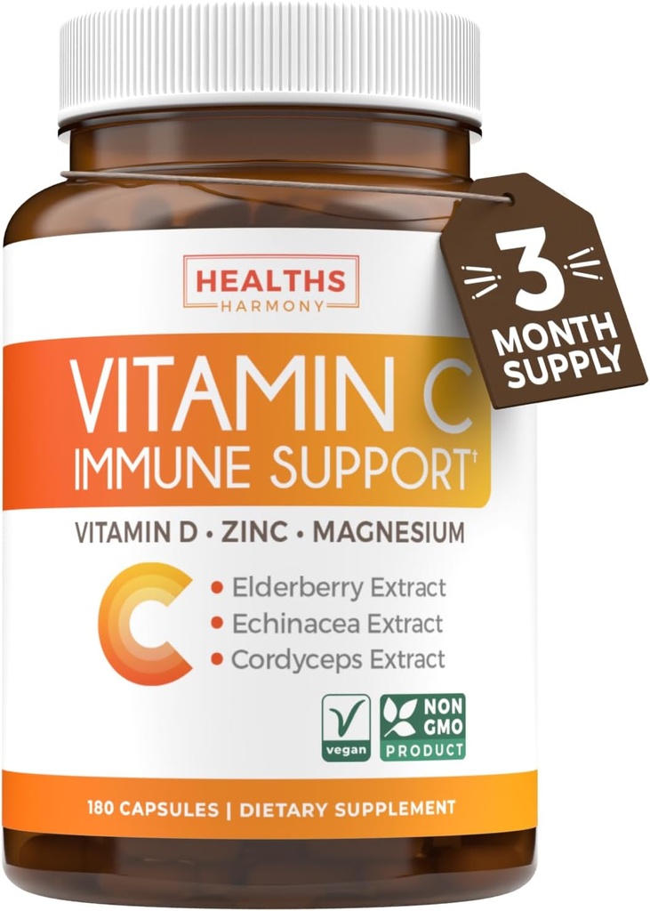 C vitamīns Imūnās atbalsta papildinājums - Imūnās Boost Blend ar plūškoka C vitamīnu un cinku ikdienas un sezonas atbalstam - magnija cinka VIT C & D un augu aizsardzības komplekss (3 mēnešu piegādes)