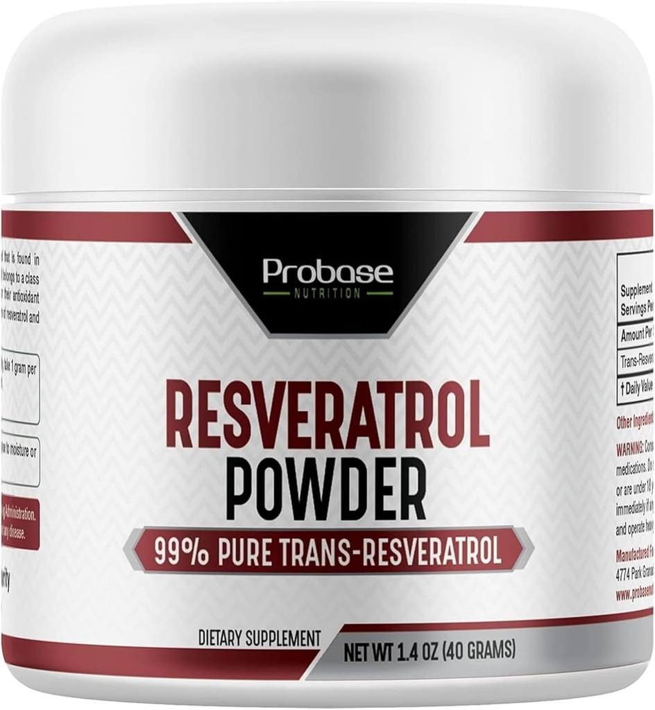 Probase Nutrition Trans Resveratrol papildinājums, augsta tīrība Resveratrol Pulveris vecuma atbalstam, 40 dienu piegādes, 40 Grams