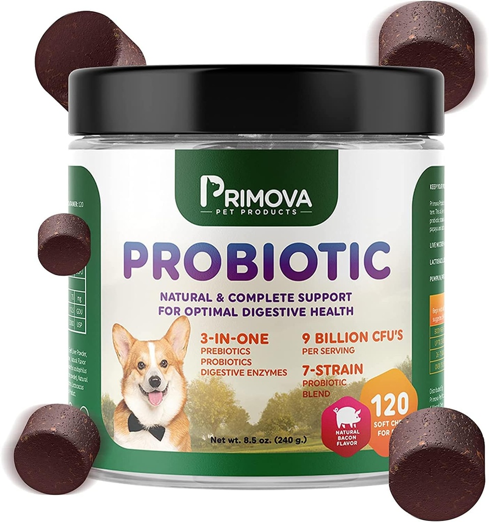 Probiotikas suņu košļājamās rotaļlietas suņiem Gremošanas enzīmi - suņu caureja un dabisks alergiju atvieglojums - kucēnu probiotikas košļājamās rotaļlietas - suņu alerģijas košļājamās rotaļlietas - iepakojumā 120 košļājamās rotaļlietas