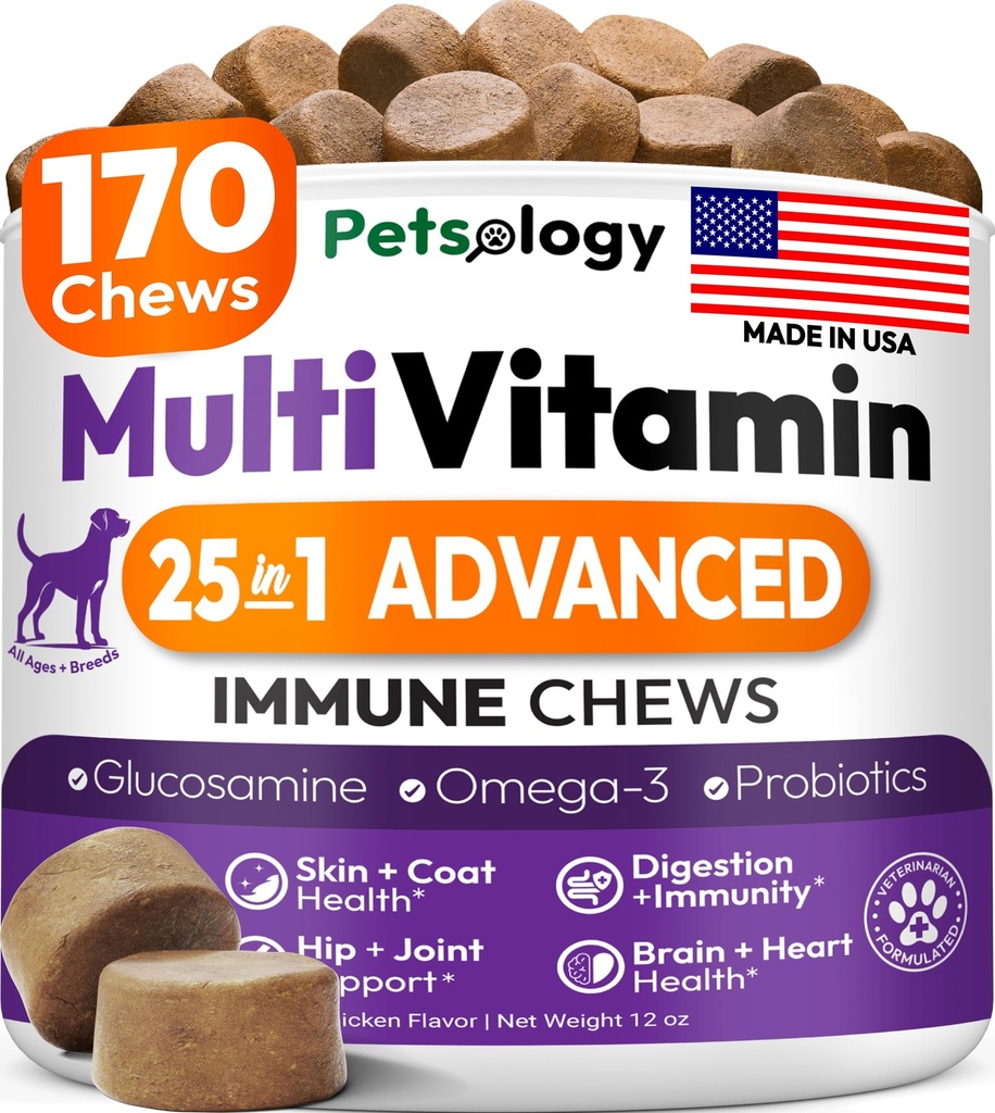 Suņu Multivitamīnu košļājamā - Suņu Vitamīni un piedevas ar glikozamīnu - 170 Chews - Hip & Locītavu, Pet Imūnsupport, Ādas un Apvalks, Gut & Heart Health - Senior & Puppy Multivitamīnu Pet Papildinājums