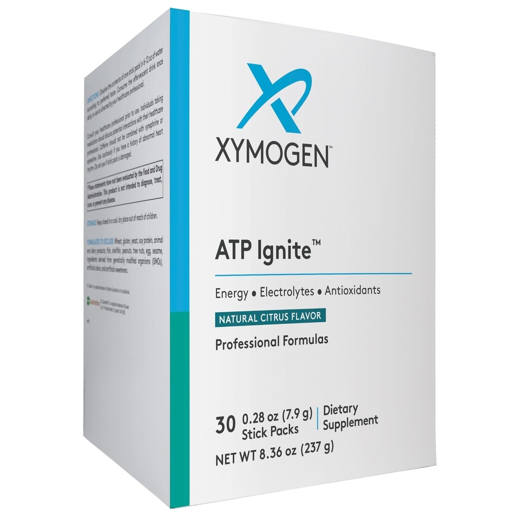 XYMOGEN ATF Ignite Revitalizing Energy Drink Powder - Atbalsta Elektrolītu Aizstāšana + ATP Biosintēze ar antioksidantiem, Aminos, Vitamīni, Elektrolīti + 95mg Kofeīns (30 Citrus Stick Packs)