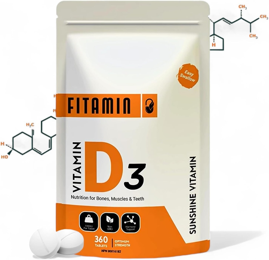 Vitamīns D3 1000iu - 360 Easy-Swallow Tabletes spēcīgiem kauliem, veselīgiem zobiem, imūnās sistēmas atbalsts un muskuļu funkcija - Dabas D vitamīna papildinājums - 1 gada piedāvājums vīriešiem, sievietēm un senioriem