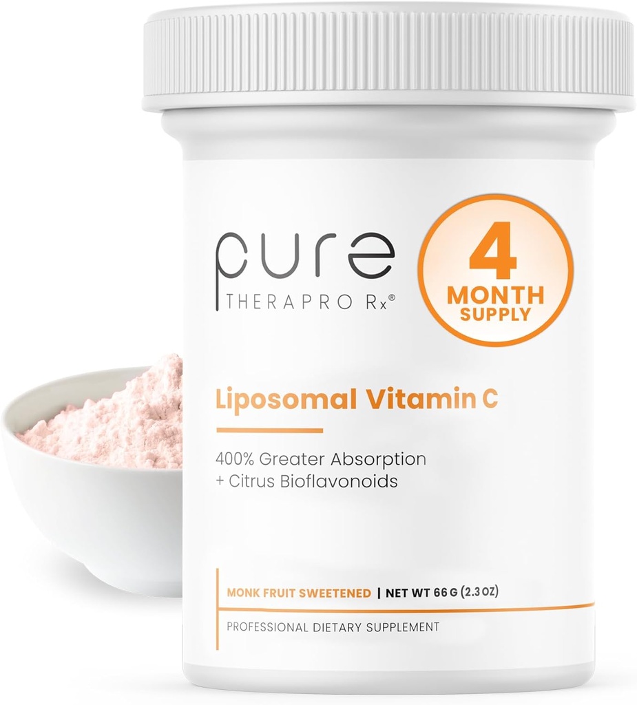 Pure Therapro Rx Liposomālais C vitamīna pulveris, patentēts PureWay Vegan C vitamīna papildinājums, atbalsta veselīgu novecošanu, imūnās funkcijas un kolagēna veidošanos, ne-GMO, ražots ASV (66g,120 Servē)